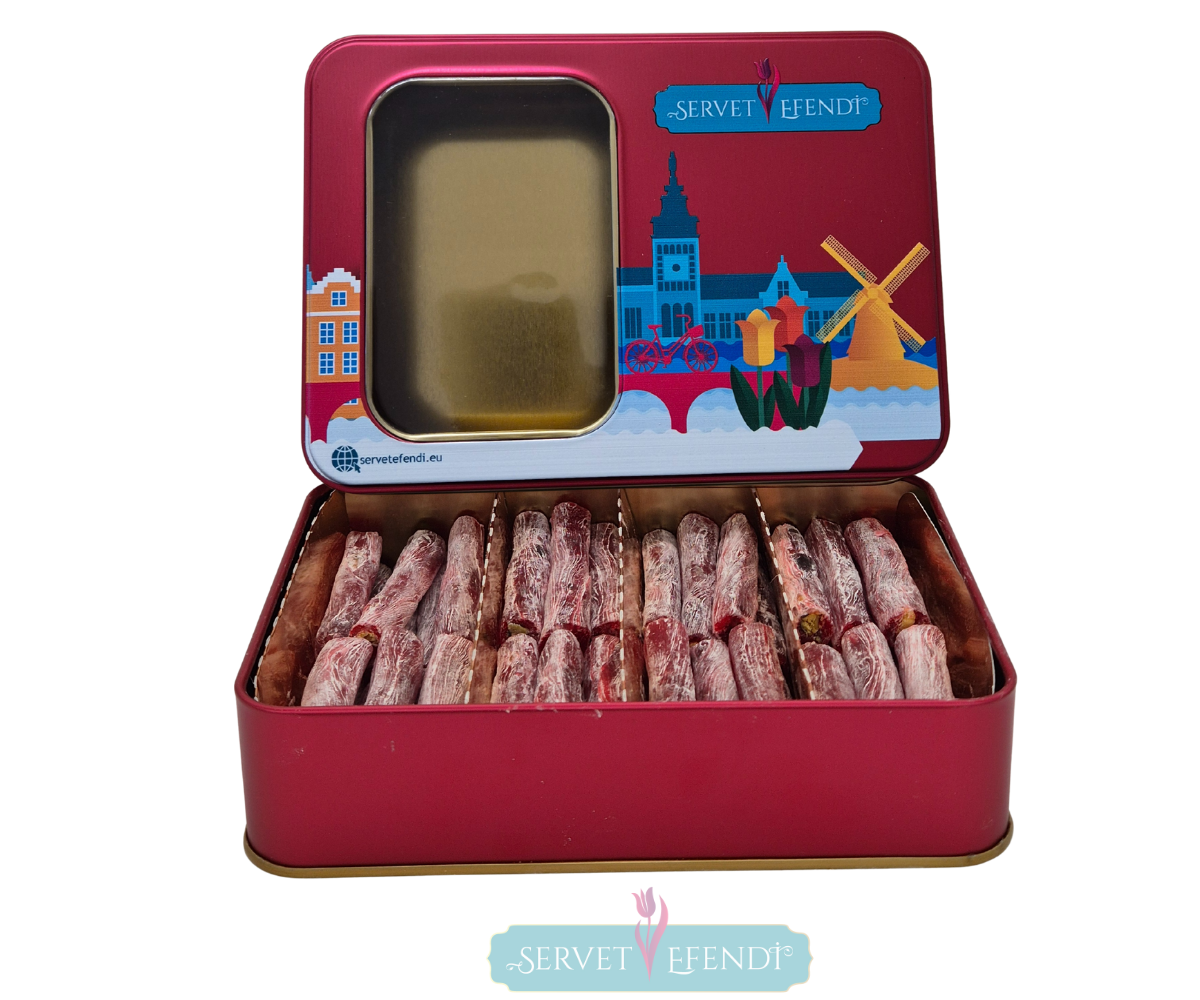 40 Fıstıklı Narlı Parmak Lokum Metal Kutu - Görsel 1