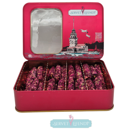 Gül Yapraklı Fıstıklı Parmak Lokum Metal Kutu