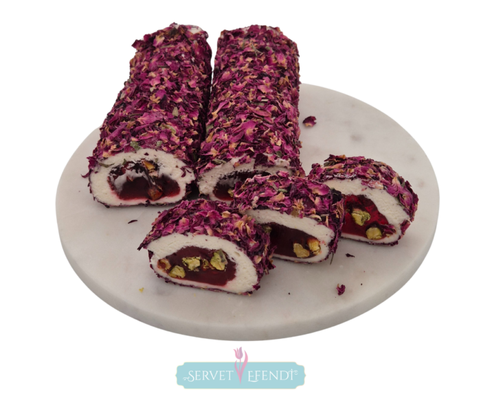 Gül Yapraklı Narlı Fıstıklı Sarma Lokum - Görsel 1
